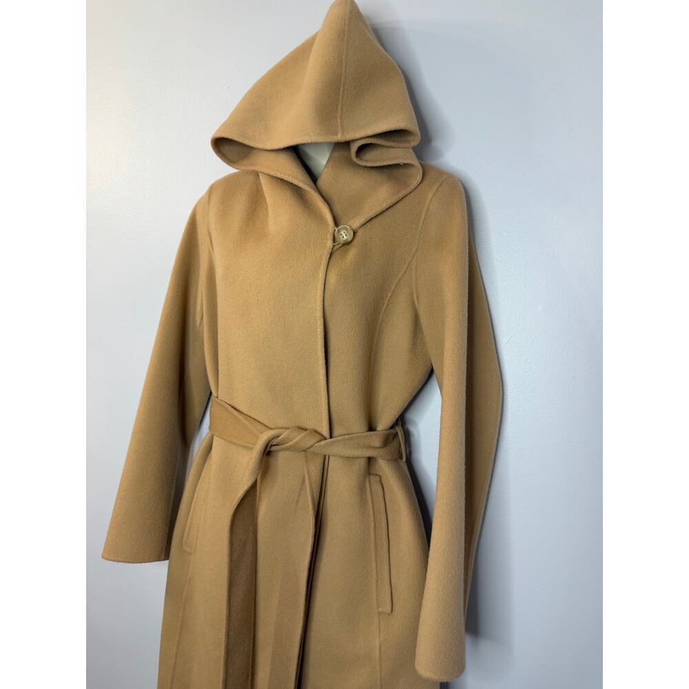Theory Wilrose New Divide Wool Cashmere Wool Hooded Belted Wrap Coat Tan Sz S - Picture 5 of 14